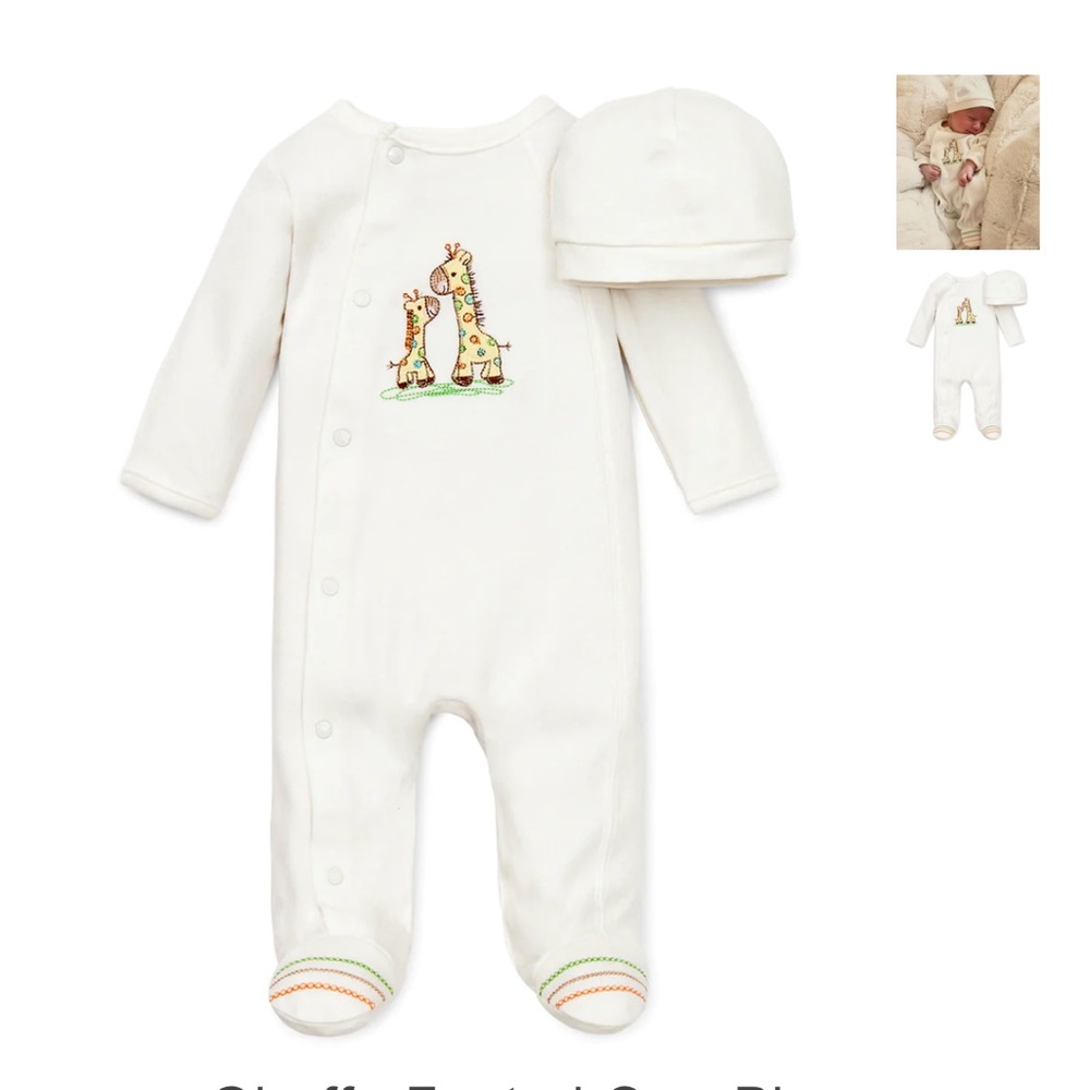 Little Me Footies Giraffe Unisex Footed Ivory Pajamas w/ Cap 3M Months Sealed